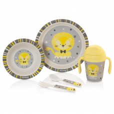 Детский набор посуды деревянный Miniland Naturmeal Leo 5 шт Серый/Желтый 89475