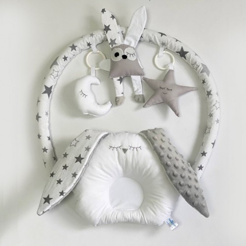 Кокон для новорожденных Happy Luna BabyNest Plush Звездный зайчик Серый/Белый 0173