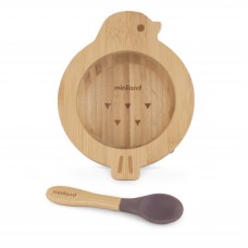 Детская тарелка на присоске бамбуковая с ложкой Miniland Wooden Plate Chick 89471