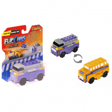 Машинка трансформер Flip Cars 2 в 1 Городской транспорт Туристический и школьный автобус EU463875-10