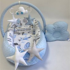 Кокон для новорожденных Happy Luna Babynest Plush Белый/Голубой 0240