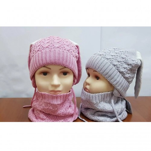 Зимняя шапка детская с шарфом Tutu 1 - 3 лет Вязка Серый 3-005125
