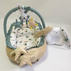 Кокон для новорожденных Happy Luna Babynest Plush Бежевый/Зеленый 0219