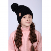 Шапка детская зимняя для девочки  Олта Черный от 5 до 8 лет 80-802017