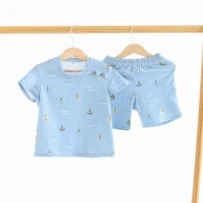 Костюм футболка и шорты для мальчика ELA Textile&Toys Кораблики 2 - 8 лет Кулир Светло-голубой JSB001SP