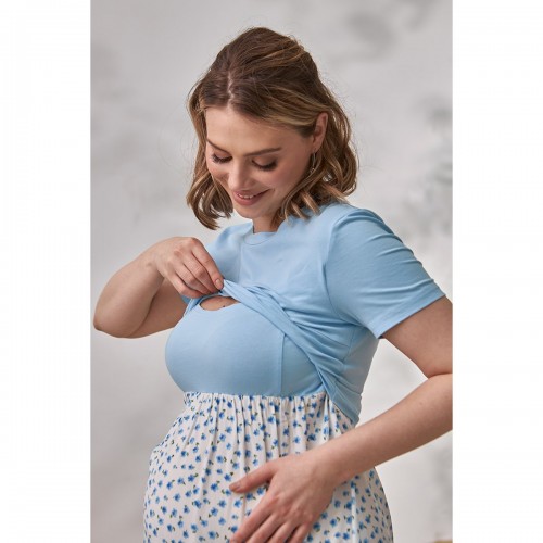 Летнее платье для беременных и кормящих Юла Мама Gwinnett Молочный/Синий DR-24.014
