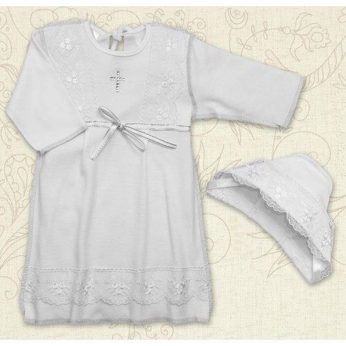 Сорочка для Крещения девочки, Бетис Христина-2, с шапочкой, д.р., интерлок, белый