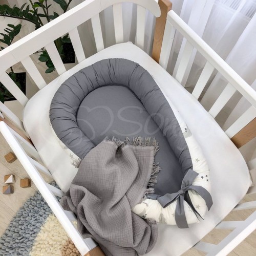 Кокон для новорожденных Маленькая Соня Baby Design Облака серые с месяцем Серый 5019487