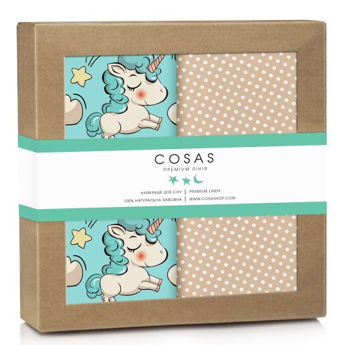 Детские наволочки Cosas Unicorn Mint Dots Beige Бязь 40х60 см