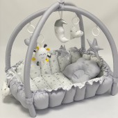 Кокон для новорожденных 2в1 Happy Luna Babynest Playmate Plastik bag Серый/Белый 0760