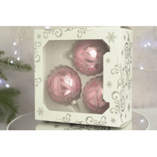 Набор елочных игрушек Santa Shop Серебряный орнамент Розовый 8,5 см 3 шт 4820001151848