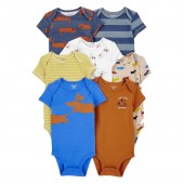 Набор боди для новорожденных Carter&#39;s с коротким рукавом для мальчика 0-1 мес 7 шт Синий/Оранжевый/Белый 1P621410