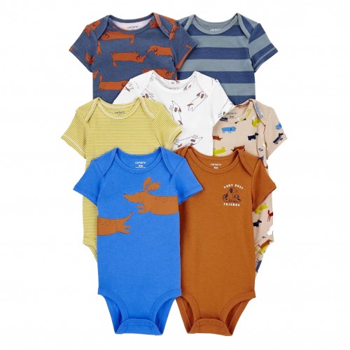 Набор боди для новорожденных Carter's с коротким рукавом для мальчика 0-1 мес 7 шт Синий/Оранжевый/Белый 1P621410