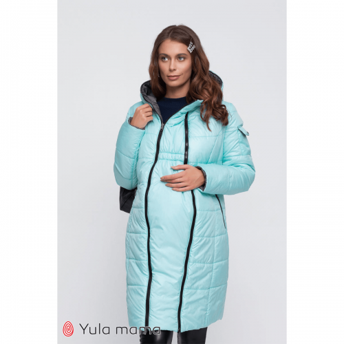 Зимнее двухстороннее пальто для беременных Юла Мама Kristin Графитовый/Мятный OW-40.031