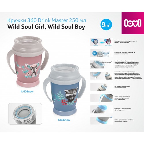 Чашка детская 360 Lovi Drink Master Wild Soul Girl 250 мл Голубой 1/605new