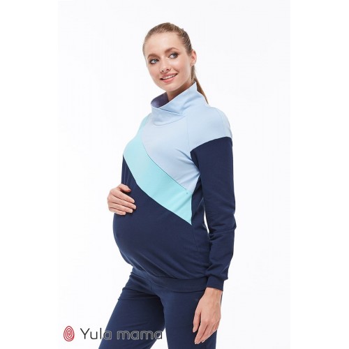 Спортивный костюм для беременных и кормящих Юла мама Skye ST-30.021 темно-синий/голубой/аквамарин