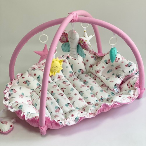 Кокон для новорожденных 2в1 Happy Luna Babynest Playmate Plastik bag Розовый/Белый/Бирюзовый 0753