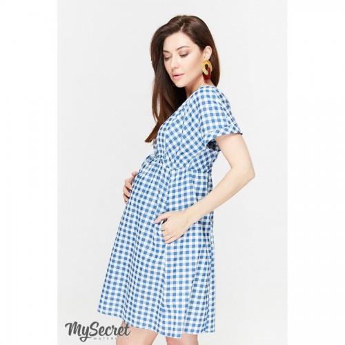 Платье для беременных и кормящих мам Юла мама, из тонкого джинса, в клеточку