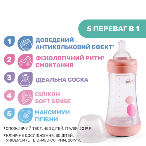 Бутылочка для кормления Chicco PERFECT 5 240 мл Розовый 20223.10.40