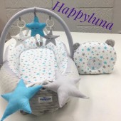 Кокон для новорожденных Happy Luna BabyNest Plush Звездочки Серый/Голубой 0111