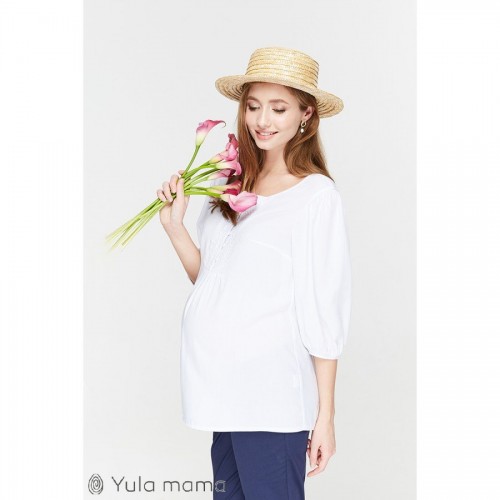 Туника для беременных и кормящих мам Юла мама, из штапеля с хлопковым кружевом