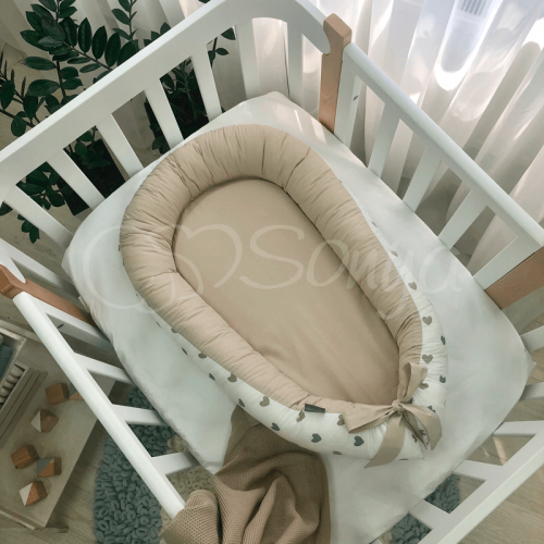 Кокон для новорожденных Маленькая Соня Baby Design Сердечки серо-бежевые Бежевый 5019357