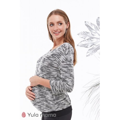 Джемпер для беременных и кормящих Юла мама Lerin BL-39.021 черный меланж с экрю