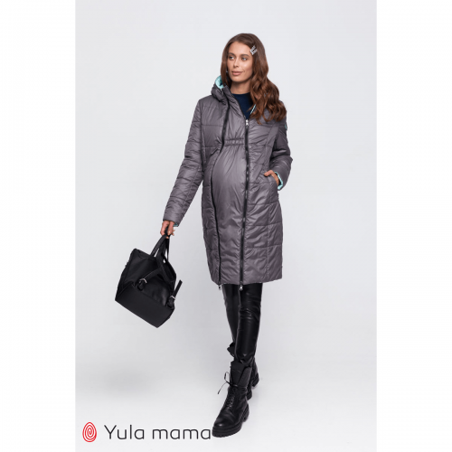 Зимнее двухстороннее пальто для беременных Юла Мама Kristin Графитовый/Мятный OW-40.031