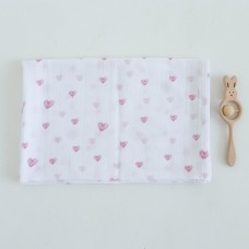 Муслиновая пеленка для детей ELA Textile&Toys Сердечки Белый/Розовый 100х80 см DM001H