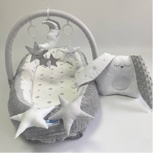 Кокон для новорожденных Happy Luna Babynest Plush Белый/Серый 0239