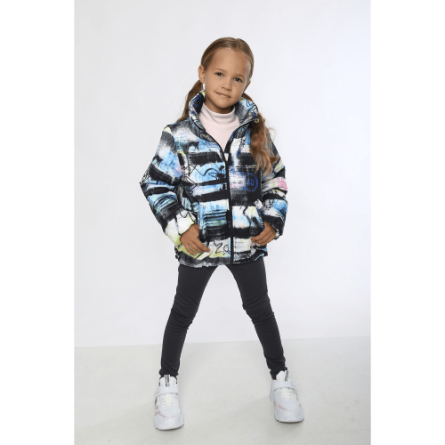 Детская куртка для девочки Модный карапуз Граффити Черный/Синий 7-10 лет 111-00033-0