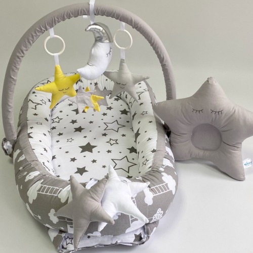 Кокон для новорожденных Happy Luna Babynest Standart Серый/Белый 0196