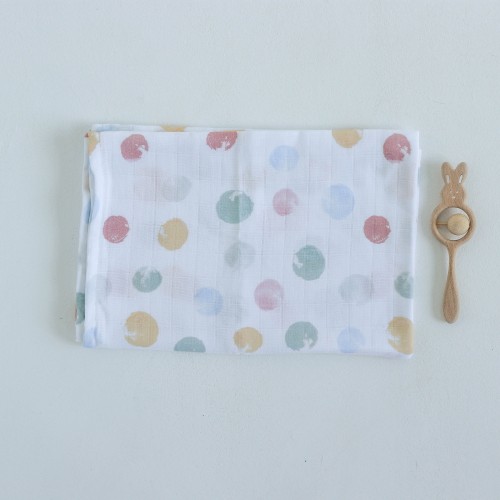 Муслиновая пеленка для детей ELA Textile&Toys Кружочки Белый/Розовый/Синий 100х80 см DM001D
