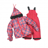 Зимний костюм детский куртка и полукомбинезон Perlim pinpin клетка Коралловый/Синий 1,5-2 года VH233A