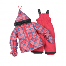 Зимний костюм детский куртка и полукомбинезон Perlim pinpin клетка Коралловый/Синий 1,5-2 года VH233A