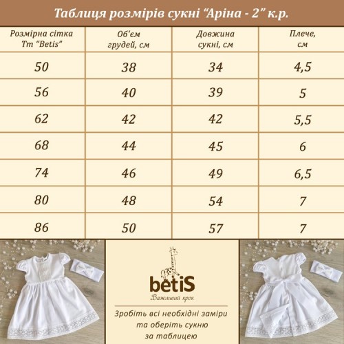 Платье для крещения девочке BetiS Аріна-2 0 - 18 мес Интерлок Белый/Молочный 27689021