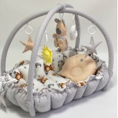 Кокон для новорожденных 2в1 Happy Luna Babynest Playmate Серый/Белый/Коричневый 0745