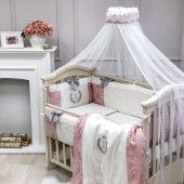 Детское постельное белье с балдахином и бортики в кроватку Маленькая Соня De Lux пыльная роза Розовый 0131205