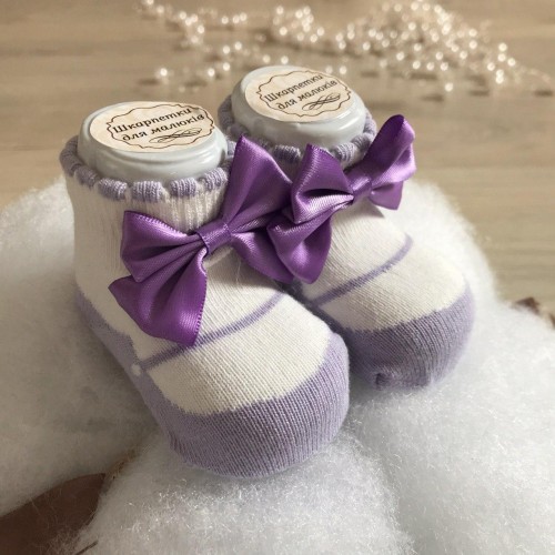 Детские носки для новорожденных BetiS Бант 0 - 6 мес Трикотаж Белый/Фиолетовый 27684399