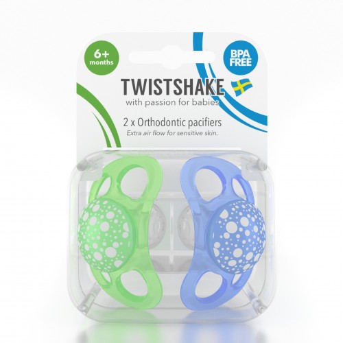 Пустышка силиконовая ортодонтическая Twistshake 6+ мес 2 шт Голубой/Зеленый 78089