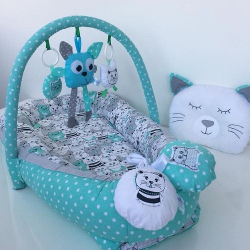 Кокон для новорожденных Happy Luna BabyNest Standart Коте Мятный/Серый 0123