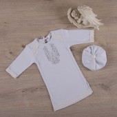 Сорочка Бетис "Чаривнисть" для мальчика с вышивкой и беретом, белый интерлок