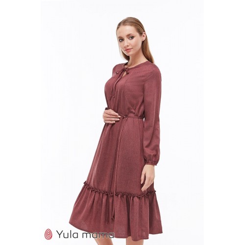 Платье-миди для беременных и кормящих Юла мама Monice DR-39.061 бордовый меланж