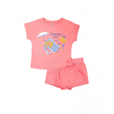 Летний костюм для девочки футболка и шорты Smil Лазурный берег Коралловый 2-6 лет 113262