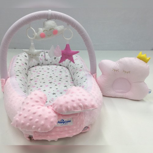 Кокон для новорожденных Happy Luna Babynest Plush Розовый/Белый/Серый 0172