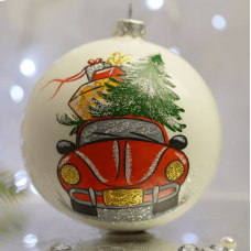 Новогодний шар на елку Santa Shop Рождественский автомобиль Белый 10 см 4820001112412