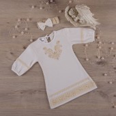 Сорочка Бетис "Чаривнисть" для девочки с повязкой, молочный интерлок с вышивкой