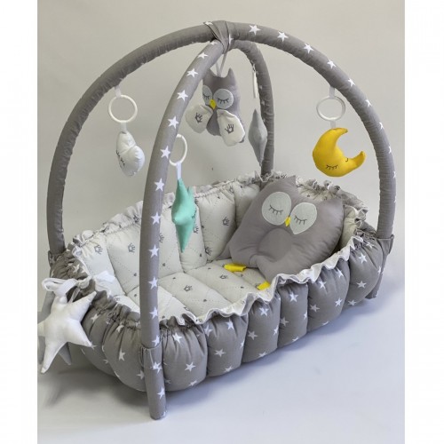 Кокон для новорожденных 2в1 Happy Luna Babynest Playmate Серый/Белый 0727