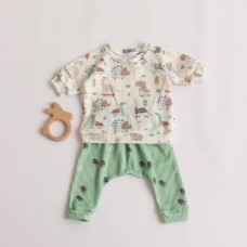 Набор одежды для новорожденных ELA Textile&Toys 0 - 3 лет Динозаврики Трикотажная вафля Молочный/Зеленый WS001DN