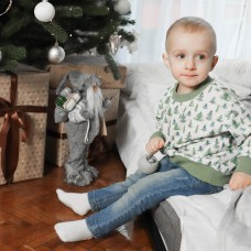 Новогодний свитшот детский ELA Textile&Toys Елочки 7 - 9 лет Футер Зеленый SS001CT